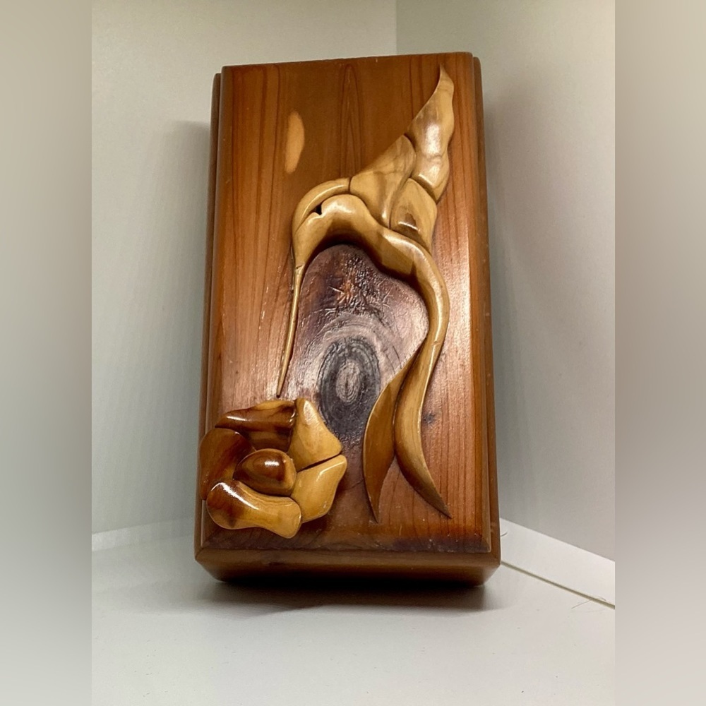 Rare❣️ Beautiful Wood Hummingbird Flower Trinket Storage Decorative Box Art - Picture 5 of 13